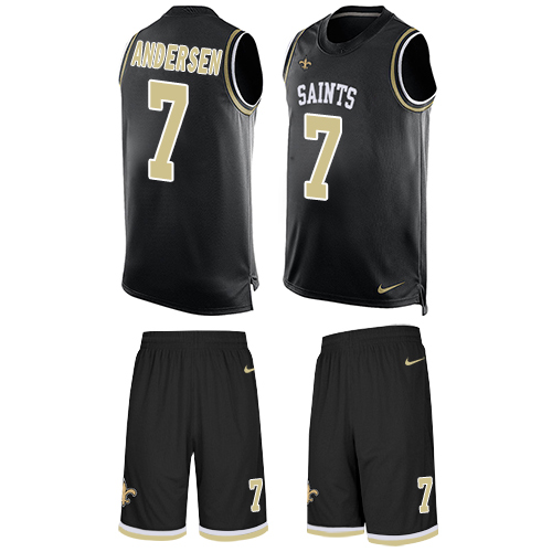 Men's Limited Morten Andersen Nike Jersey Black - #7 Tank Top Suit NFL New Orleans Saints